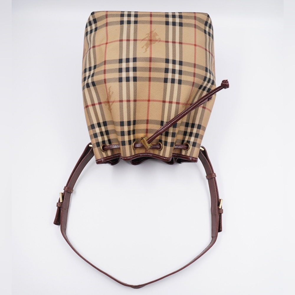 U15❤️ BURBERRY Haymarket Check Drawstring Bucket Bag - Picture 4 of 14